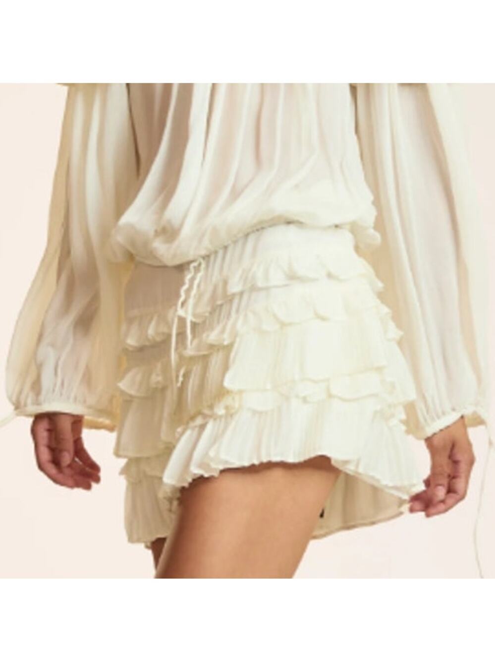 Cynthia Rowley Women's Off White Bella Ruffle Pleated Micro Skirt Size 4